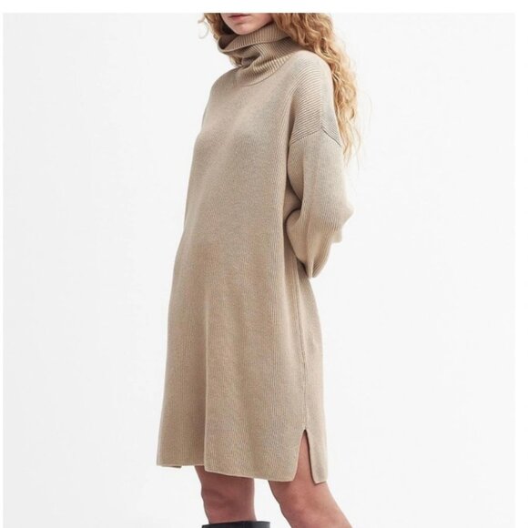 Barbour Rib Stitch Knitted Turtle Neck Dress - Pepper Brown - Size 6 - Picture 1 of 6